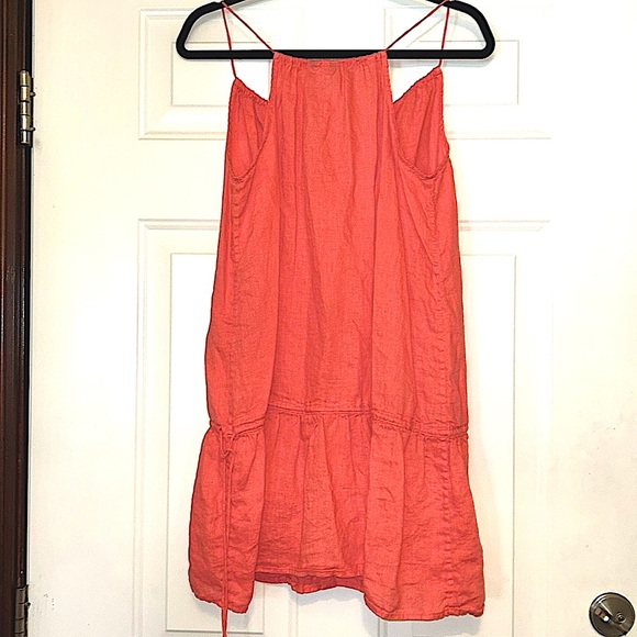 J Crew Linen Spaghetti Strap Casual Dress M Coral Ruffle Summer Casual Feminine - Picture 3 of 10